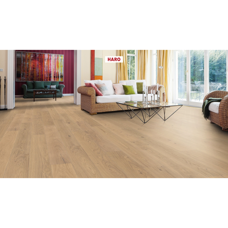 Trisluoksnė parketlentė Haro Plaza Ąžuolas Puro White Universal Alpine 4V