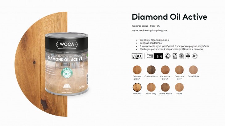 Alyva medinėms grindims Woca Daimond Oil Active Natural, 1 L