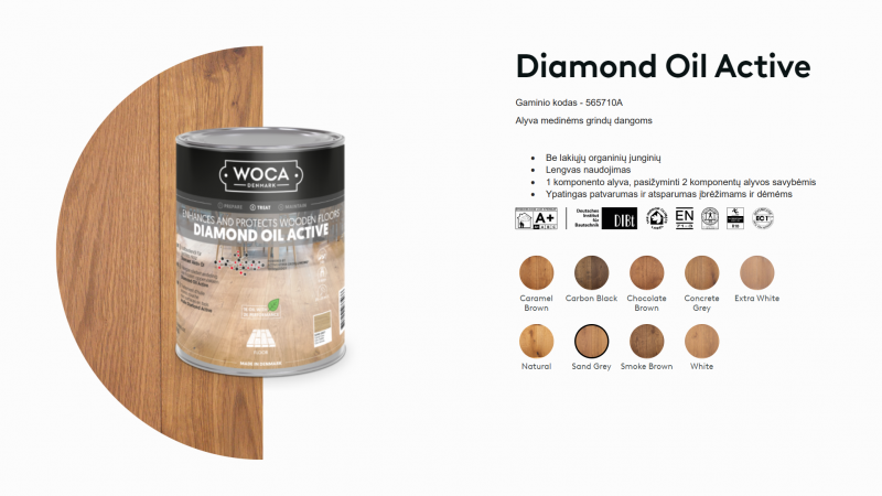 Alyva medinėms grindims Woca Daimond Oil Active Sand Grey, 1 L