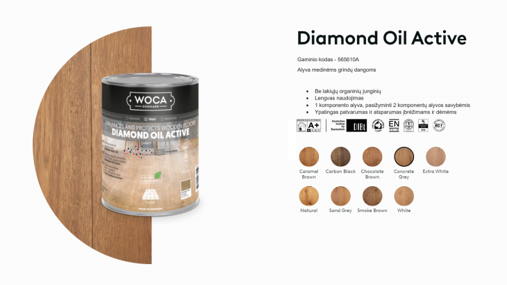 Alyva medinėms grindims Woca Daimond Oil Active Concrete Grey, 1 L