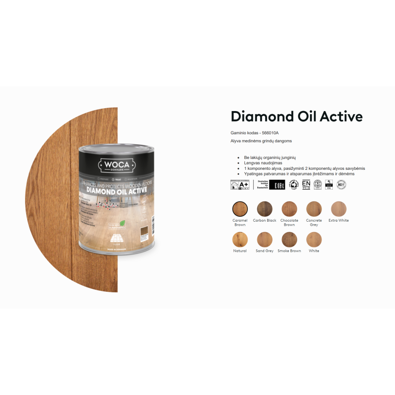 Alyva medinėms grindims Woca Daimond Oil Active Caramel Brown, 1 L