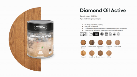 Alyva medinėms grindims Woca Daimond Oil Active Caramel Brown, 1 L