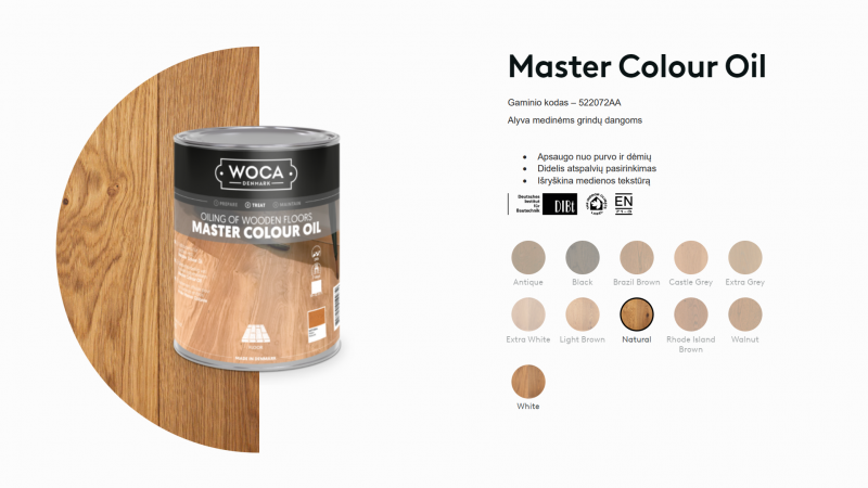Alyva medinėms grindims Woca Master Colour Oil Natural, 1 L