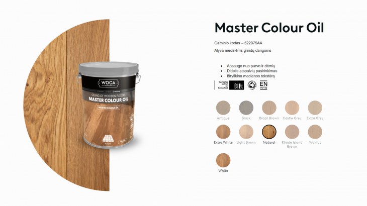 Alyva medinėms grindims Woca Master Colour Oil Natural, 5 L