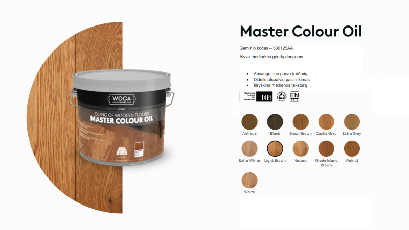 Alyva medinėms grindims Woca Master Colour Oil Light Brown, 2,5 L