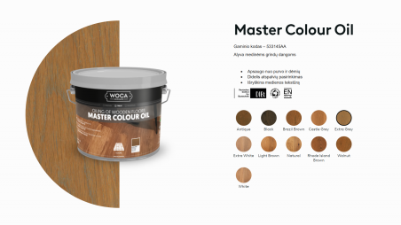 Alyva medinėms grindims Woca Master Colour Oil Extra Grey, 2,5 L