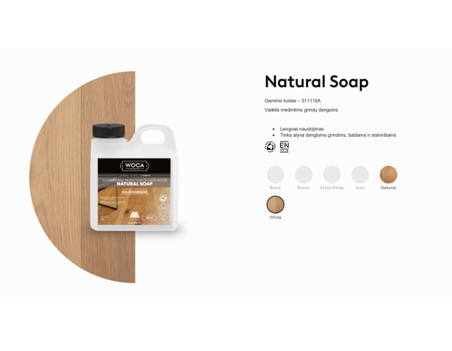 Muilas medinėms grindims Woca Natural Soap White, 1 L