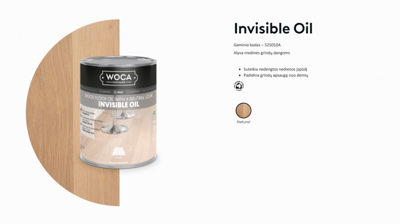Alyva medinėms grindims Woca Invisible Oil, 1 L