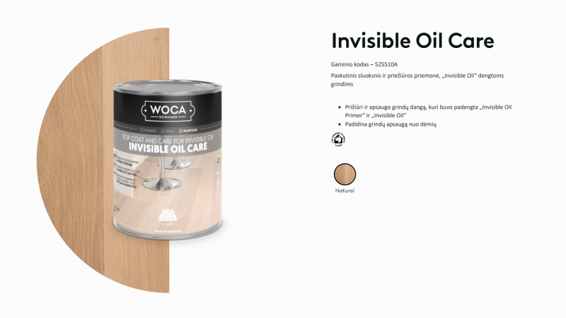 Priežiūros ir atnaujinimo priemonė medinėms grindims Woca Invisible Oil Care, 1 L
