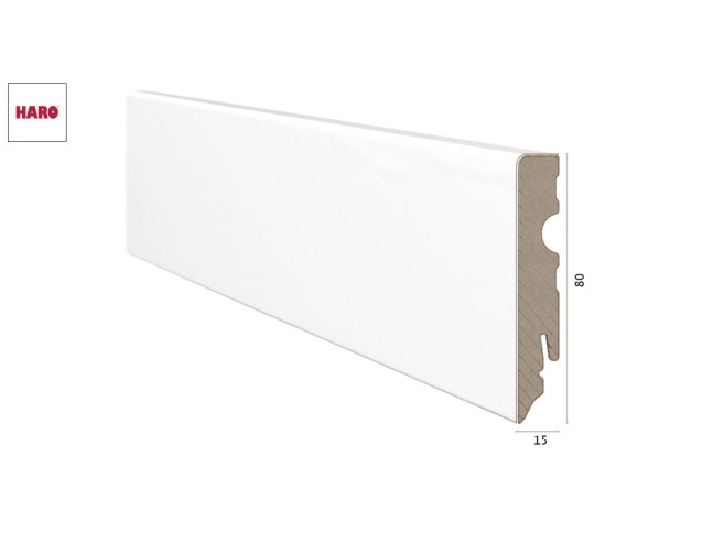 Laminuota grindjuostė Haro Balta RAL 9016 15*80 MM tinkama dažymui