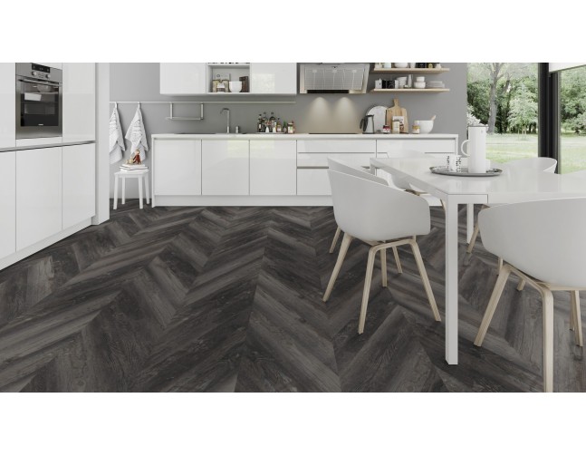 IŠPARDAVIMAS Vinilo danga OneFlor ECO 55 Chevron Pušis Smoked Black 2.5 MM