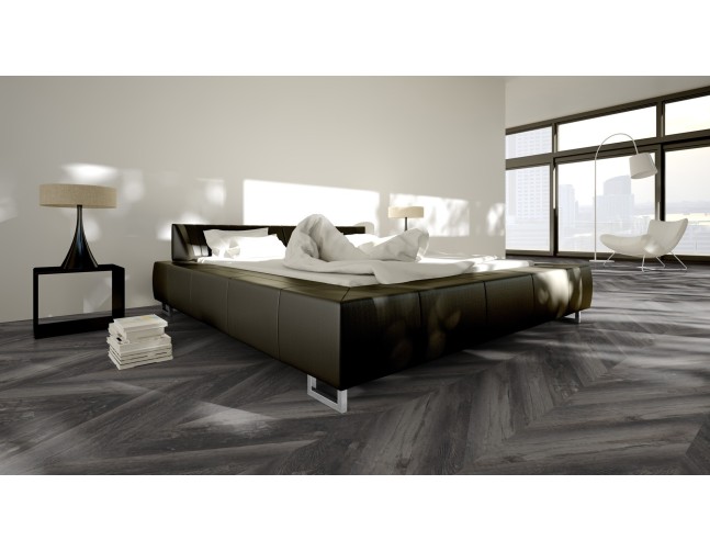 IŠPARDAVIMAS Vinilo danga OneFlor ECO 55 Chevron Pušis Smoked Black 2.5 MM