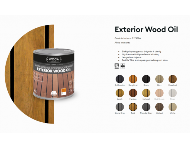 Alyva terasoms Woca Exterior Oil Teak, 0,75 L