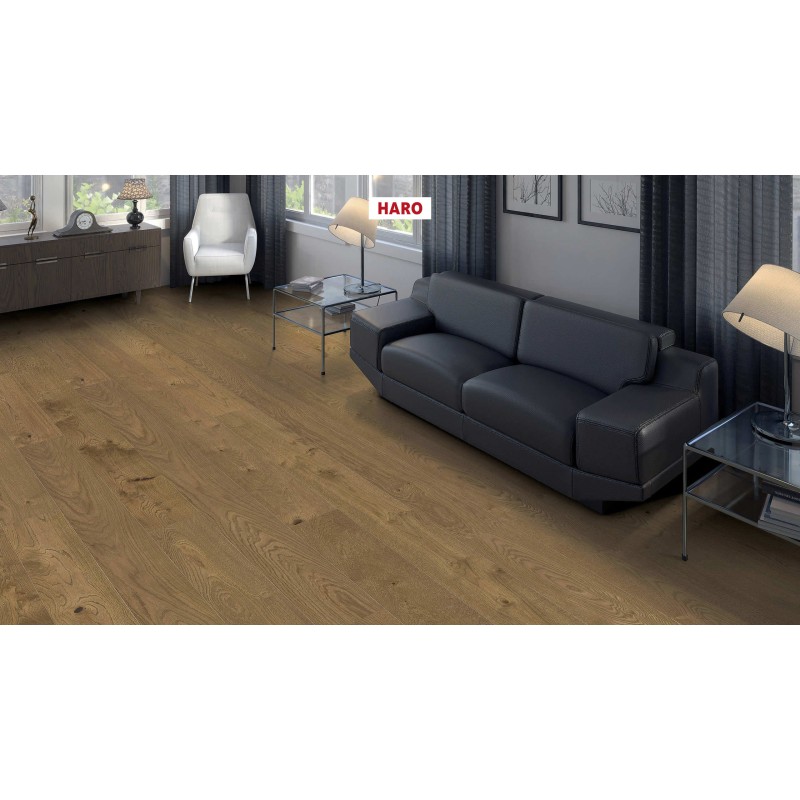 Akcija! Trisluoksnė parketlentė Haro Plank 2500 Ąžuolas Vintage Brown Universal