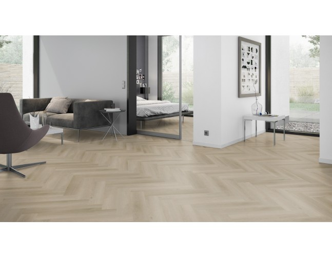 Vinilo danga OneFlor Workshop Eco 55 Herringbone Ąžuolas Raw Light Natural 2.5 MM