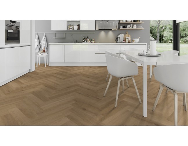 Vinilo danga OneFlor Workshop Eco 55 Herringbone Ąžuolas Prestige Light Amber 2.5 MM