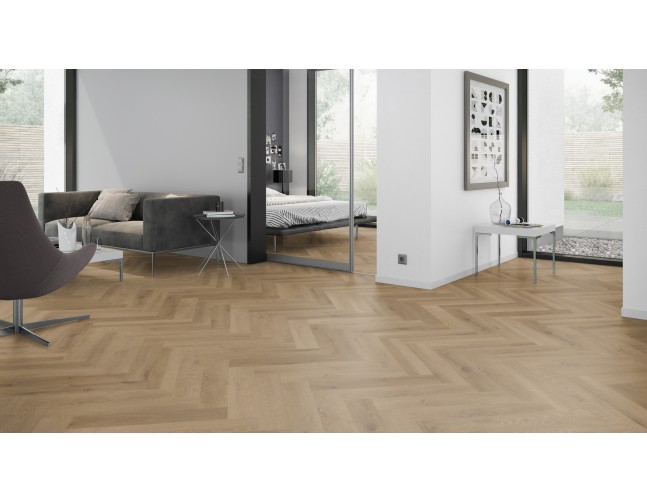 Vinilo danga OneFlor Workshop Eco 55 Herringbone Ąžuolas Prestige Light Amber 2.5 MM