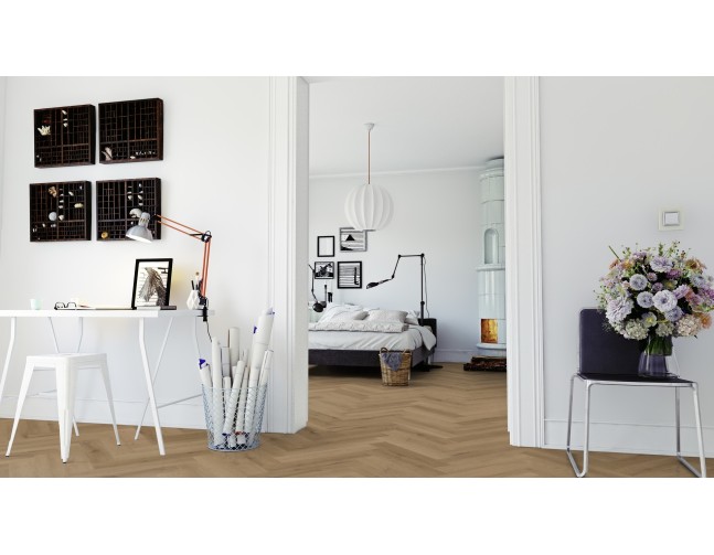 Vinilo danga OneFlor Workshop Eco 55 Herringbone Ąžuolas Prestige Light Amber 2.5 MM