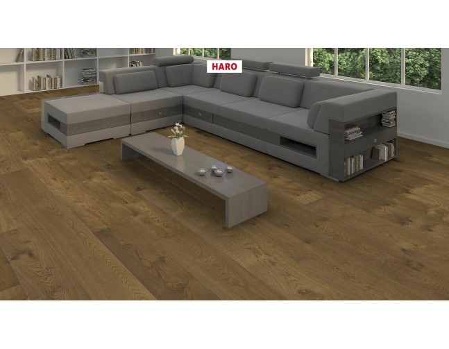 Trisluoksnė parketlentė Haro Plaza Ąžuolas Fumed Universal Brushed 4V