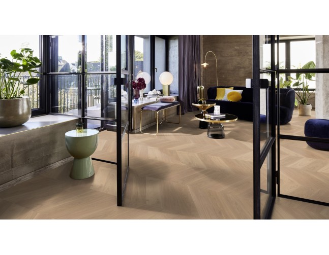 Trisluoksnis parketas Boen Chevron Ąžuolas Adagio White EB482MCD + EB482MDD