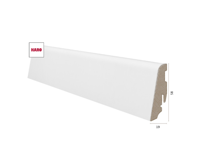 Laminuota grindjuostė Haro Balta MDF 19*58 MM nuotrauka