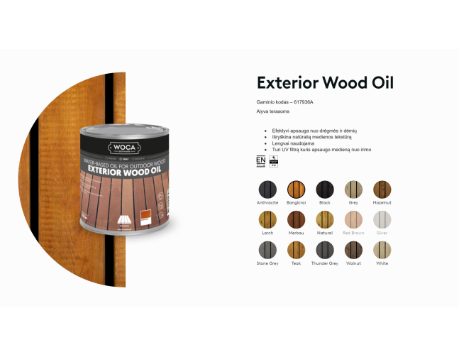 Alyva terasoms Woca Exterior Oil Bangkirai, 0,75 L