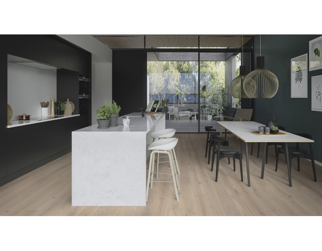 Akcija! Trisluoksnė parketlentė Boen Castle Live Pure Ąžuolas Pale White Shabby 209 MM