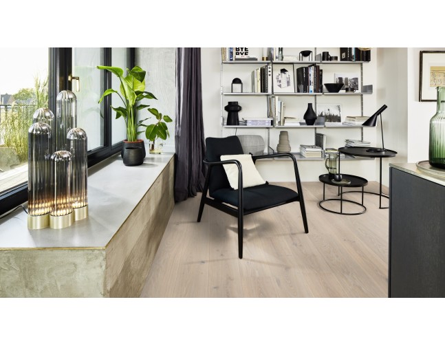 Akcija! Trisluoksnė parketlentė Boen Castle Live Pure Ąžuolas Pale White Shabby 209 MM